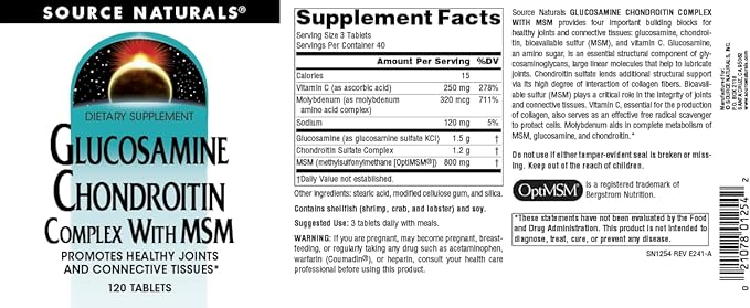 Source Naturals Glucosamine Chondroitin Complex with Msm - 120 Tablets