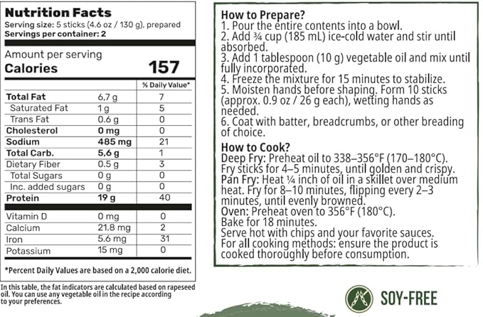 Creative Pea Vegan Fish Mix – Just Add Water & Oil, 4 Pack (65g Each), 4 Packs Make ~1 kg Prepared Food, Plant-Based, Gluten-Free