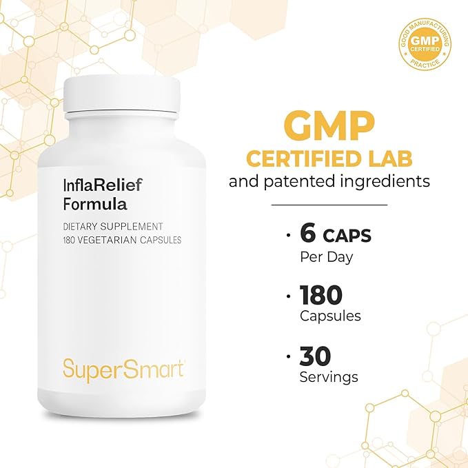 Supersmart - InflaRelief Formula (Perluxan) - Powerful Blend Curcumin C3, 5 Loxin, Bioperine - Enhanced Formulation | Non-GMO & Gluten Free - 180 Vegetarian Capsules