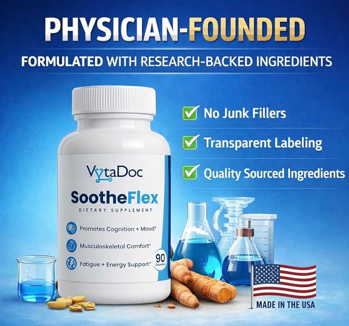 SootheFlex Joint, Energy & Mood Support for Women | Turmeric 900mg, Ferrochel® Iron, Magnesium Malate, Vitamin D3, Ginger, Selenium | 90 Capsules | Gentle Iron — Easy on Digestion