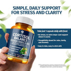 1 Body Cortisol Support for Women & Men – Ashwagandha, Phosphatidylserine & Saffron – Stress Relief, Calm Mood, Balanced Energy & Sleep Support – Vegan