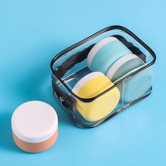 Kuangre Travel Containers for Toiletries, Silicone Cream Jars BPA-Free, Leak-proof 2oz Travel Size Containers, Portable Size Silicone Jars with Lid for Cosmetic Face Hand Body Cream (4 Pack)