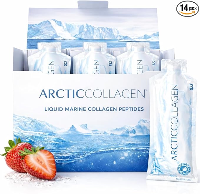 Liquid Marine Collagen Peptides for Women – 8000mg Hydrolyzed Liquid Collagen Supplement with Biotin & Vitamins for Hair Growth, Skin, Nails & Joints, Strawberry Flavor, Sugar Free, 14 Sachets