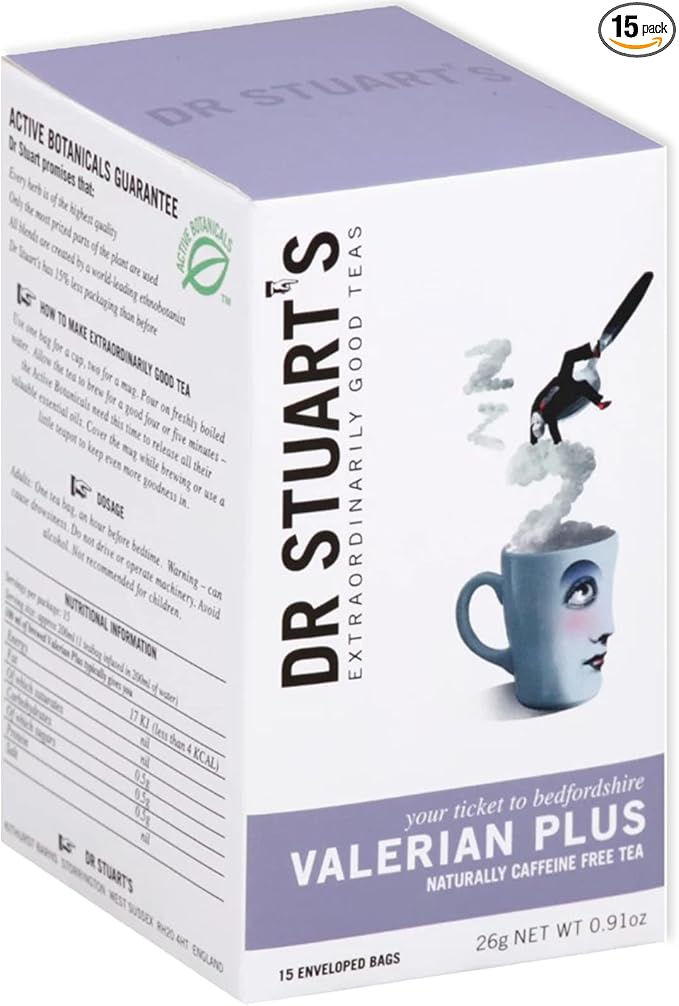 Dr Stuart's Organic Valerian Plus Tea | Herbal Blend of Chamomile, Valerian Root & Fennel | Bedtime Tea Helps in Restful Sleep & Relaxation | Naturally Caffeine Free | 0.91 Oz (15 Teabags)