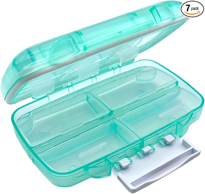 EZY DOSE Moisture-Proof Pill Case, Medicine Planner, Vitamin Organizer Box, Travel-Friendly, Latch-Closure to Secure Contents, 7 Individual Compartments Multiple Sizes with Tight Seal, Medium, Green