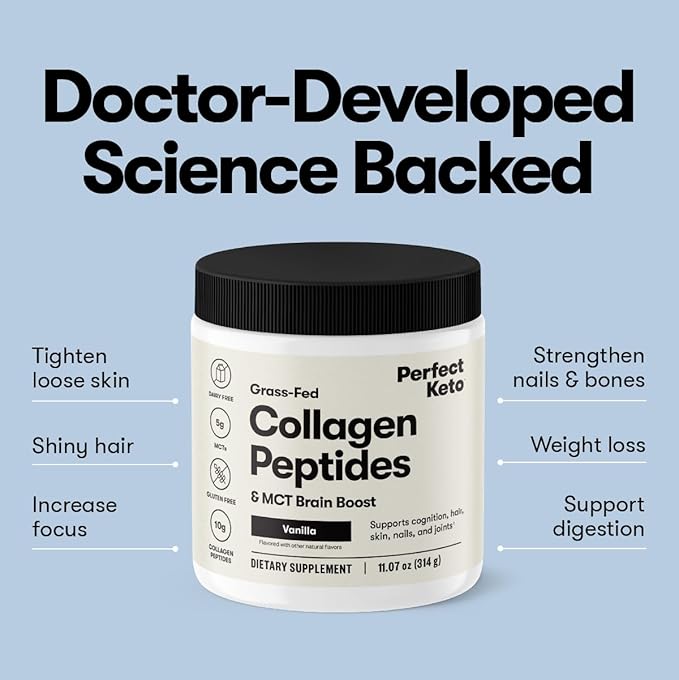 Perfect Keto Collagen Peptides Protein Powder with MCT Oil, Hydrolyzed Collagen, Type I & III Supplement, Gluten Free Grass Fed, Low Carb, Keto Coffee Creamer, Collagen for Women & Men, Cinnamon Toast