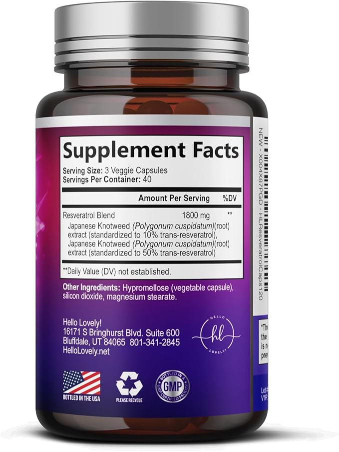 Resveratrol Blend 1800mg per Serving Supplement - Extra Strength Antioxidant Complex for Healthy Aging & Immune Support, Heart Health & Energy Support, Bioavailable Trans-Resveratrol - 120 Capsules