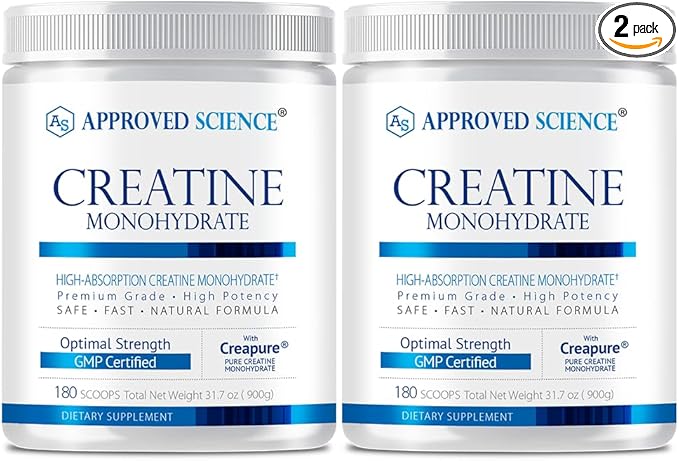 Approved Science Creatine Monohydrate Powder – with BioPerine – Supports Strength, Lean Muscle & Recovery – 5 g Per Serving – Unflavored Creatine Powder – Non-GMO, Vegan – 360 Servings (Pack of 2)