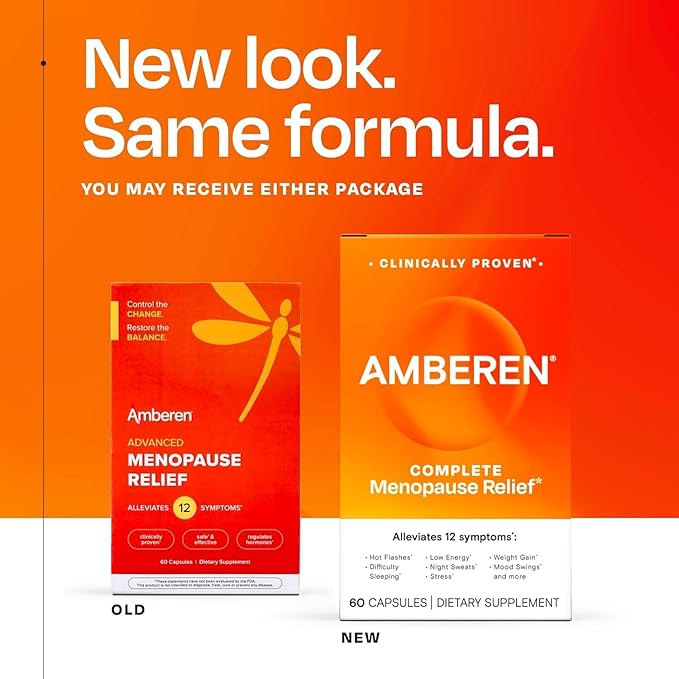 Amberen Menopause Supplement for Women, 180 Capsules, Clinically Proven, Helps Support Hormone Balance, Helps Relieve 12 Menopause Symptoms: Hot Flashes, Night Sweats, Mood Swings and More