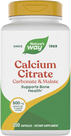 Nature's Way Calcium Citrate, 500 mg Calcium per 2-Capsule Serving, for Bone Health & Muscle Function*, Blend of Citrate, Carbonate & Malate, Gluten Free, 250 Capsules (Packaging May Vary)