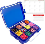 12 Compartment Large Pill Case with Airtight Seal - Silicone Gasket Waterproof Med Box with Medication Map and Medical Alert Card (Blue, 1 Pack)