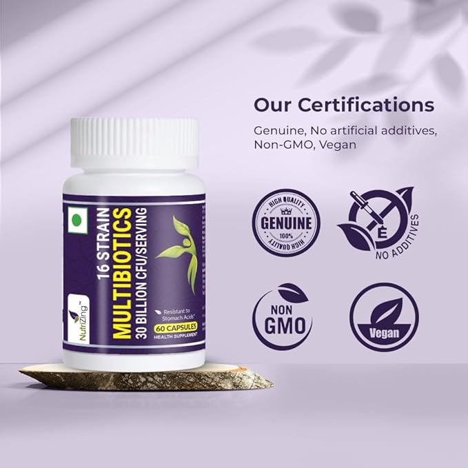 NutriZing Vegan Probiotics for Digestive Health - 30 Billion CFU & 16 strains - Bifidobacterium & Lactobacillus Probiotics for Men & Women - Delayed Release Probiotic Gut Health Supplement