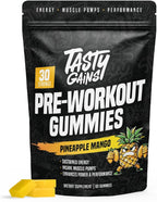 TASTY GAINS - Pre-Workout Gummies – Energy & Focus Boost, Caffeine Gummies for Men & Women, 200mg of Caffeine, Fat-Burning Preworkout for Strength & Endurance (60, Pineapple Mango)
