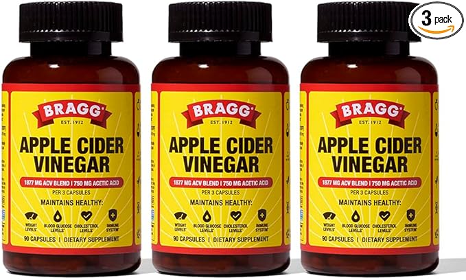 Bragg Organic Apple Cider Vinegar Capsules with Vitamin D and Zinc - (3 Pack) 90 Count - Supports Immune System