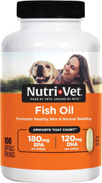 Nutri-Vet Fish Oil Supplement for Dogs, Omega 3, Fish Oil for Dogs, Pet Supplies, Pet Vitamins and Supplements, EPA DHA Formula, Puppy Vitamins, Shed Control, New Puppy Essentials, 100 Count