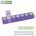 EZY DOSE Weekly (7-Day) Pill Organizer, Medicine Planner, Vitamin Storage Box, Convenient and Easy to Use, Medium Compartments, Case for Supplements and Fish Oils, Travel Friendly, Purple, BPA Free
