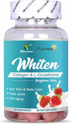 Skin Whiten Gummies, Contains Collagen & L-Glutathione, Support Brighten Skin, Fade Spots & Anti-Aging, 60 Count