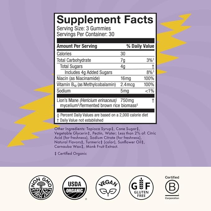 Host Defense Cosmic Focus Grateful Dead Gummies - Mushroom Gummies with Lion’s Mane, B12 & Niacin - Supports Focus, Memory, Brain Function & Mental Energy (30 Servings)