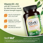 HealthA2Z® Vitamin D3 (2,000 IU) + K2 (MK-7) Made with Virgin Coconut Oil (Natural MCTs) - 90 Softgels (Pack of 1) - Helps Calcium Absorption for Bones, Teeth, Mood & Immune Health