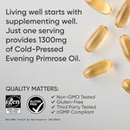Sports Research Evening Primrose Supplement from Cold Pressed Oil - Softgels for Women’s Health & Skin Health - Gluten Free & Non-GMO GLA - High Potency 1300mg, 120 Count