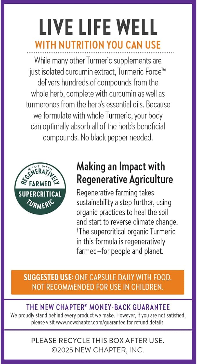 New Chapter Turmeric Supplement, One Daily, Heart, Brain & Healthy Inflammation Support, Supercritical Turmeric Curcumin Means No Black Pepper Needed, Non-GMO, Gluten Free – 120 Count (4 Month Supply)