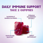 Elderberry Immune Support Gummies - Elderberry Extract Sambucus Nigra - Black Elder Berry Vitamin Supplement - Natural, Daily Immune Support Kids & Adults Love - Delicious Berry Flavor - 120 Gummies