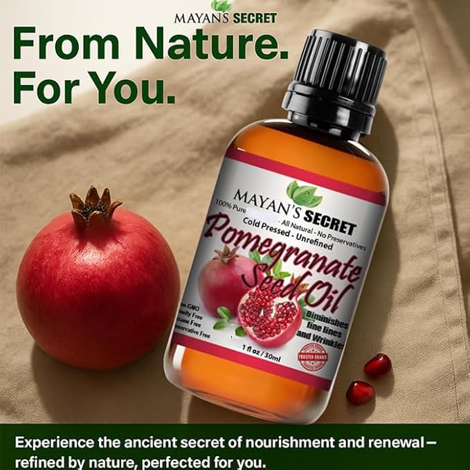 Mayan's Secret Pure Carrier and Essential oils for Skin Care, Hair, Body Moisturizer for Face-Anti Aging Skin Care (Pomegranate Seed Oil (Not Organic), 4oz)