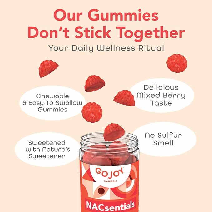 GOJOY NACsentials 7-in-1 NAC Gummies 600mg – Supports Glutathione, Liver & Antioxidant Wellness – N-Acetyl Cysteine with Vitamin C, ALA, Quercetin & Astaxanthin – Vegan, Sugar-Free