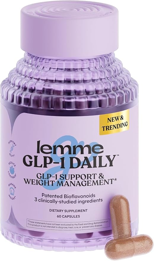 Lemme GLP-1 Daily Support, Clinically Studied Ingredients to Reduce Hunger & Cravings, Promote GLP-1 Production, Support Fat Loss and Weight Management, 1 Month Supply (60 Capsules)