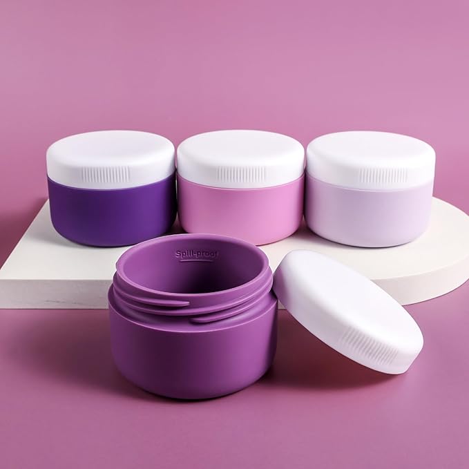 kuangre Travel Containers for Toiletries, Silicone Cream Jars BPA-Free, Leak-proof 1.35oz Travel Size Containers, Portable Size Silicone Jars with Lid for Cosmetic Face Hand Body Cream (4 Pack)