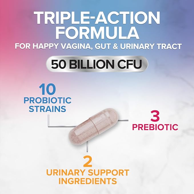 Vaginal Probiotics for Women pH Balance with Prebiotics - 50 Billion CFU - 10 Unique Feminine Strains, Cranberry & D-Mannose for Women's Probiotic Vag Health, Supplement Bottled in USA - 120 Capsules