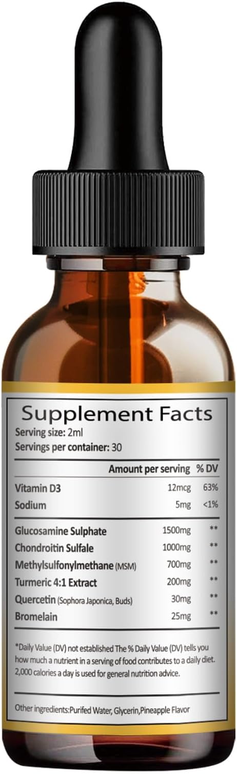 Totaria Glucosamine Chondroitin MSM Liquid Drops FSA-HSA - Joint Support Supplement for Mobility, Flexibility & Bones Chondroitin Sulfate Supplement Turmeric, Quercetin, Bromelain, MSM Oil 2 FL.OZ