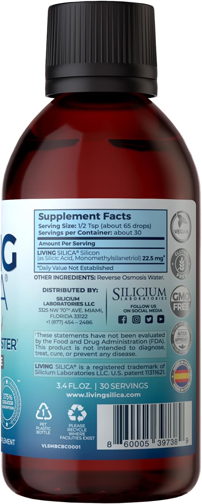 Living Silica ORGONO Silica Drops – Travel Size | Vegan & Mineral-Based Formula | 100mL