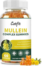 Catfit Mullein Gummies for Lungs – Mullein Leaf Extract with Quercetin, Elderberry for Respiratory & Immune Support,Lung Health & Breathing, Vegan, Pineapple Flavor, 60 Gummies