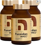 Fucoidan Powered with AHCC® Brown Seaweed Immunity Supplement with High Purity Mekabu Mozuku Agaricus 3 Bottles - 480 Vegetable Capsules