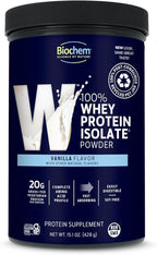 Biochem 100% Whey Isolate Protein - Vanilla Flavor - 15.1 Ounce - Supports Immune Health - Easily Digestible - Refreshing Taste - 20g Vegetarian Protein - Amino Acids