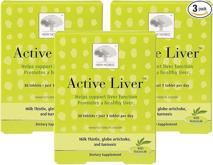 NEW NORDIC Active Liver 90-Day Supply, Daily Liver Supplement, Milk Thistle, Artichoke & Turmeric, 30 Tablets (Pack of 3)