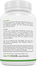 VitaMonk Low Dose Caffeine and Theanine - No Jitters, No Crash- Microdose of Caffeine L Theanine Pills with Caffeine Theanine and Theobromine - 25mg of Caffeine, Caffeine Pills L Theanine - 60 Caps