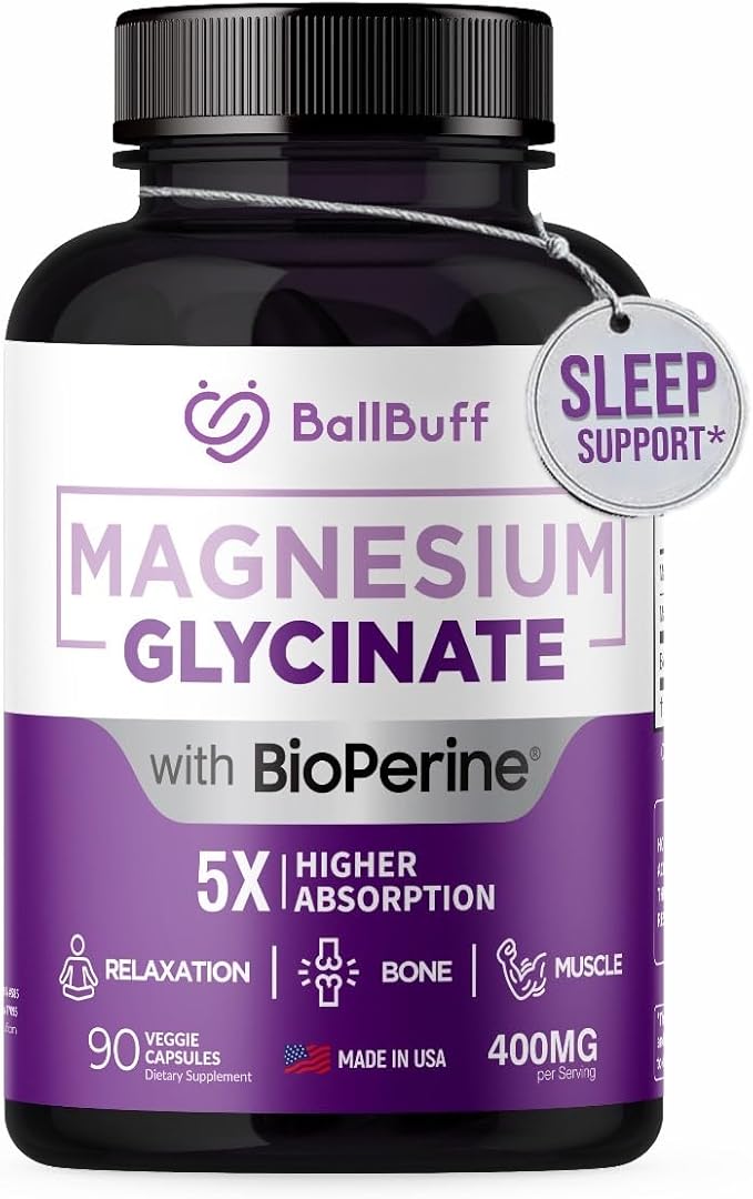 Pure Magnesium Glycinate 400mg - 5X Higher Absorption - Support Stress Relief, Sleep, Bone Health - 100% Chelated - Pure Magnesium Supplement for Women and Men- 90 Veggie Capsules