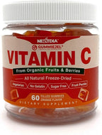 Organic Vitamin C Gummies 120mg for Adults, Sugar Free, Daily Immune Defense, Raw Antioxidant, 100% Whole Food Chewable Vitamin C Supplement from 1200mg Berries & Fruits for Collagen, Vegan, 60 Counts