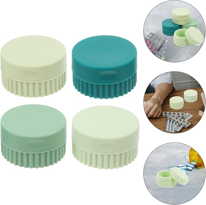 STAHAD 4pcs Silicone Travel Pill Organizer Case, Portable Vitamin and Medication Dispenser, Small Round Containers for Daily Pills, Compact Multi- for Travel and Home Use Random Color