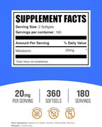 BulkSupplements.com Melatonin 20mg Softgels - 2 Softgels per Serving, 360 Count (Pack of 1)