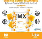 Creatine Monohydrate Gummies for Men & Women – Real Fruit Gummy Supplement for Muscle Growth, Recovery, Longevity, Cognitive Health & Memory – 90 Chews (90 Gummies, Mango)