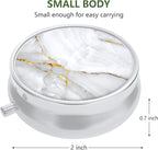 Nipichsha Pill Box, Small Pill Case for Purse & Pocket, Cute Travel Medicine Organizer, Portable Medicine Container Holder to Hold Vitamins, Medication, Fish Oil & Supplement, White Marble