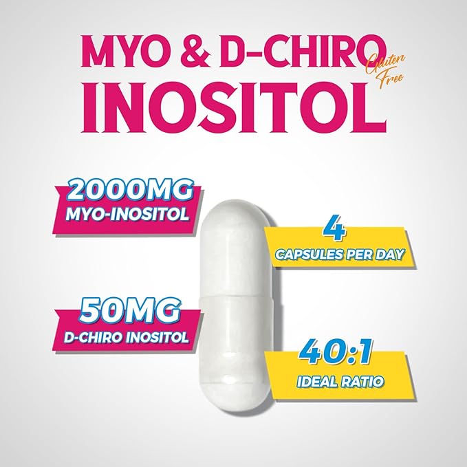 Inositol Supplement, Myo-Inositol & D-Chiro Inositol Supplements for Women, 40:1 Ideal Ratio, Hormone Balance and Women’s Wellness, 80 Vegan Capsules