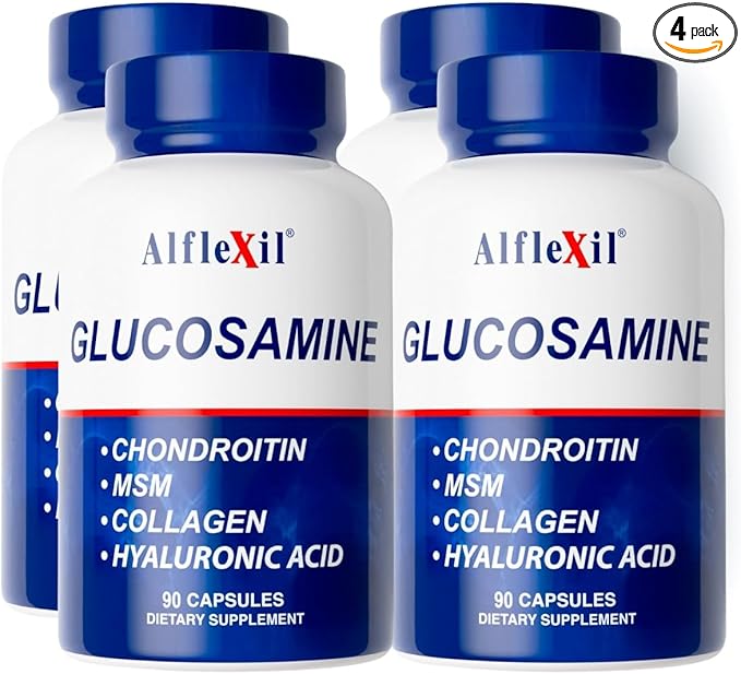 Premium Glucosamine & Chondroitin Nutritional Supplement - Healthy Joint, Bone & Knee Support - Rich in MSM & Collagen - Organic Natural Ingredients - Made in USA - 90 Capsules - 4 Pack