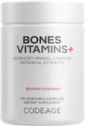 Codeage Bones Vitamins+ - Vitamin D3 & K2, Vitamin C, Calcium, Magnesium, Zinc, Hesperidin, L-Lysine, Manganese, Bamboo, Horsetail, Cissus, Boron, Trans-Resveratrol, Non-GMO Supplement - 90 Capsules