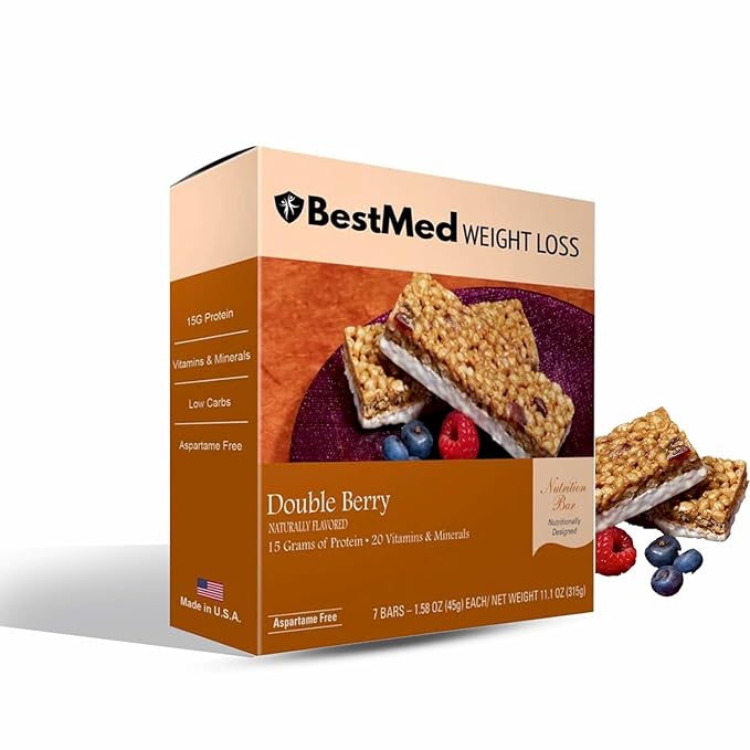 BestMed - High Protein Nutrition Bar - Low-Carb, 15g Protein, Low Sugar, High Fiber, Low Calorie, Meal Replacement Bar (Double Berry, 4 Box - 28 Count)
