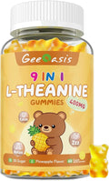 L-theanine 400mg Gummies, l theanine Supplement for Kids & Adults, 9 in 1 High Absorption Theanine Complex for Stress & Focus Support, Pineapple Flavor, 60 Count