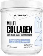NutraBio Multi Collagen Powder - Hydrolyzed Collagen Peptides for Glowing Hair & Skin - Grass-Fed - Collagen Powder for Women and Men - 40 Servings- Unflavored
